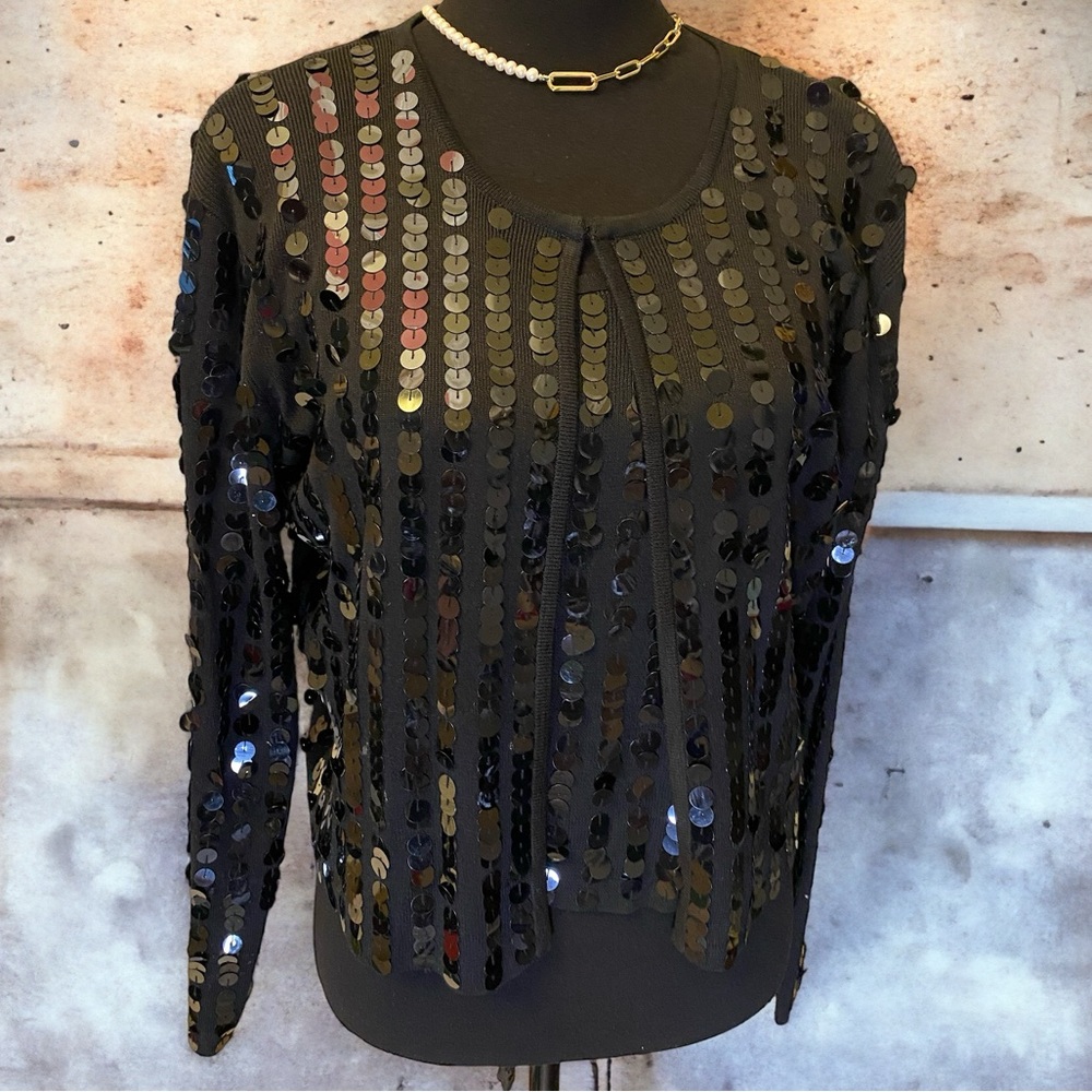 Vintage Joseph A. 100% Silk Cardigan Sequins Set, Size XL - Picture 2 of 9